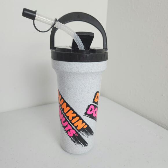 Vintage  Dunkin Donuts Cup Travel Tumbler w/ Straw & Pour Lid - Picture 1 of 11
